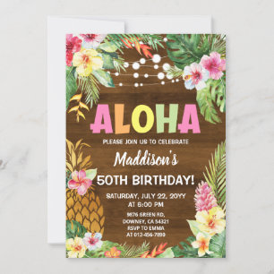 Hawaiian Inbjudan Tropical Aloha Birthday-inbjudan