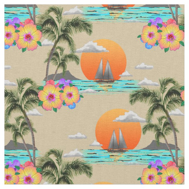 Hawaiian Island Beach Sunset Tyg (Närbild)