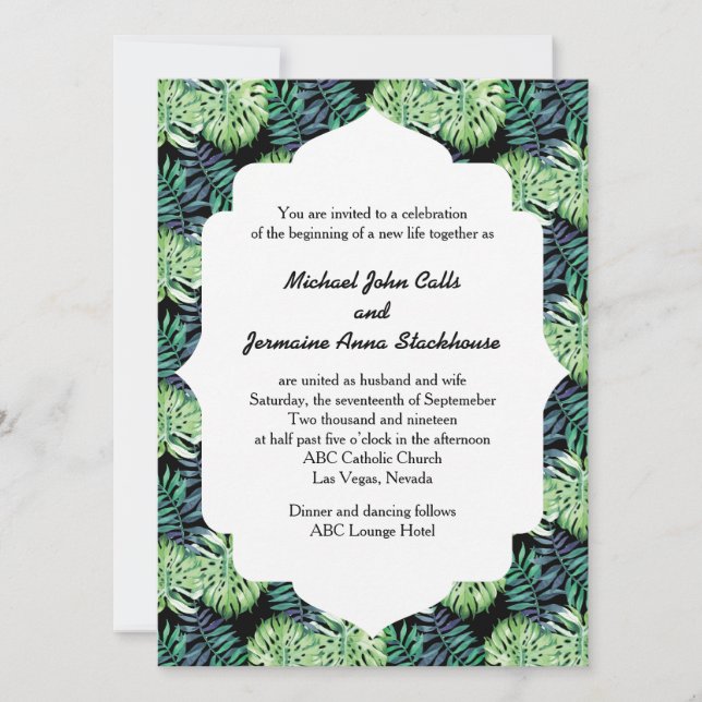 Hawaiian Island Beach Wedding Monsterra Deliciosa Inbjudningar (Framsida)