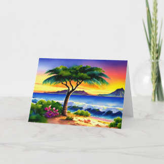 Hawaiian Island Sunset Watercolor Kort