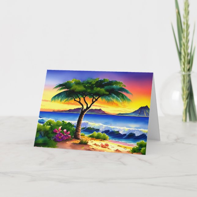 Hawaiian Island Sunset Watercolor Kort (Framsida)