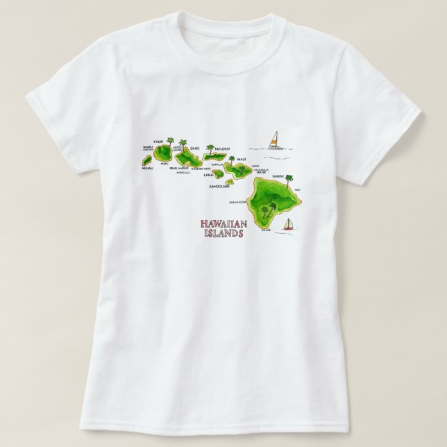 Hawaiian Islands Handritad Kart T-Shirt (Design framsida)