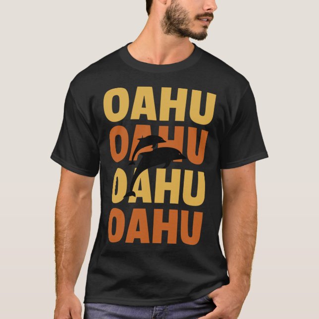 Hawaiian Islands Surf Style Oahu Dolphin Watching  T Shirt (Framsida)