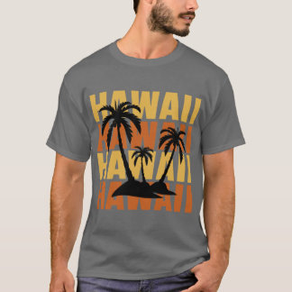 Hawaiian Islands Surf Style Palm Trees Beach print T Shirt