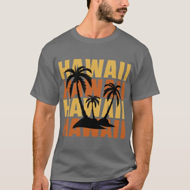 Hawaiian Islands Surf Style Palm Trees Beach print T Shirt (Framsida)