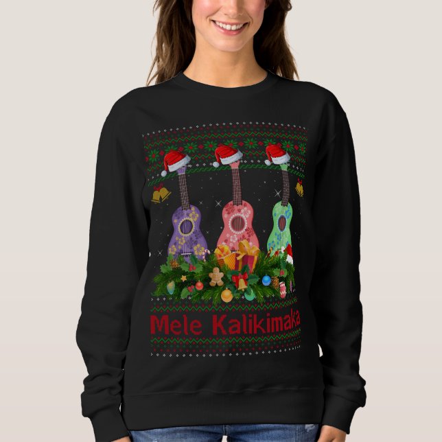 Hawaiian Julafton Ugly Mele Kalikimaka Ukulele Gui T Shirt (Framsida)