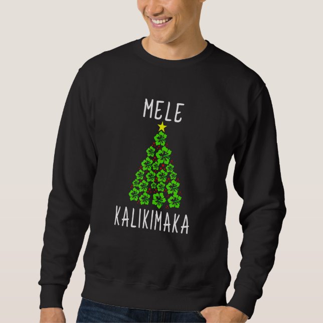 Hawaiian Julgran Mele Kalikimaka Hawaii Tro Lång Ärmad Tröja (Framsida)