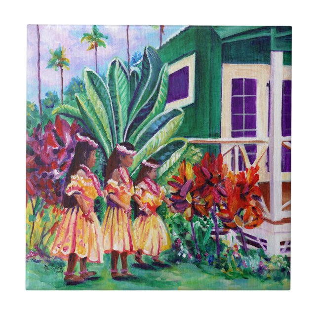 Hawaiian Keiki Hula Girls Kakelplatta (Framsidan)