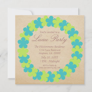Hawaiian Lei Luau-partiets inbjudan, Aqua och Grön Inbjudningar