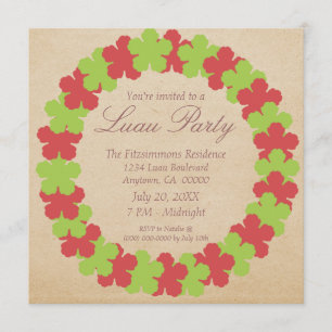 Hawaiian Lei Luau-partiets inbjudan, Röda och Grön Inbjudningar