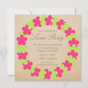 Hawaiian Lei Luau-partiets inbjudan, Rosa och Grön Inbjudningar