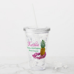 Hawaiian Lei & Pineapple Monogrammed Luau Thmet Take Away Mugg