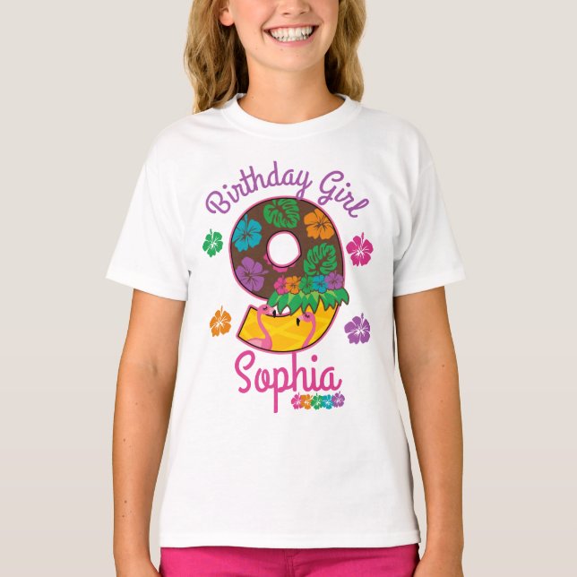 Hawaiian luau aloha Nineth Birthday Girl 9 T Shirt (Framsida)