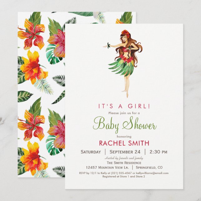 Hawaiian Luau Baby Shower-inbjudan Inbjudningar (Fram/baksida)