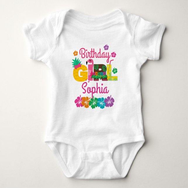 Hawaiian Luau Birthday Girl T Shirt (Framsida)