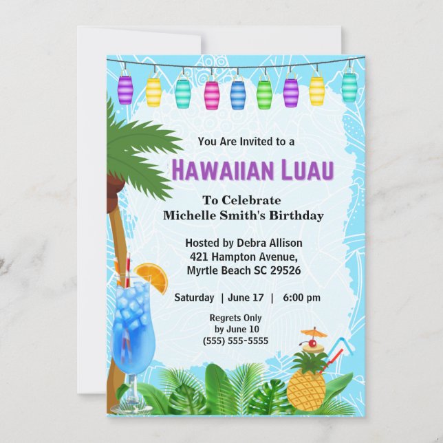 Hawaiian Luau Birthday-inbjudan Inbjudningar (Framsida)