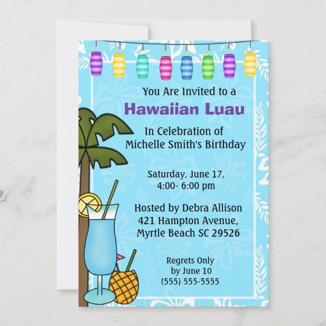 Hawaiian Luau Birthday-inbjudan Inbjudningar (Framsida)