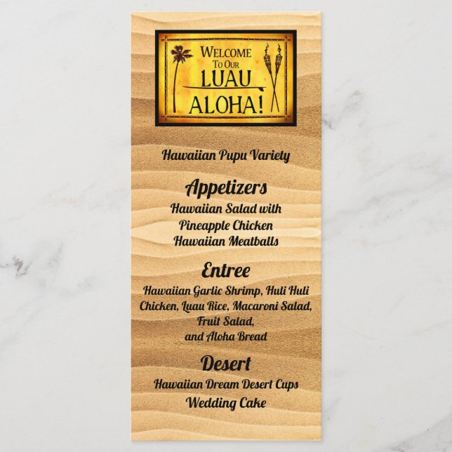 Hawaiian Luau Bröllop Flat Menu Meny (Framsida)