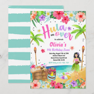 Hawaiian Luau Födelsedagsfest Tropical Birthday Inbjudningar