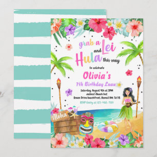 Hawaiian Luau Födelsedagsfest Tropical Birthday Inbjudningar