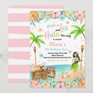 Hawaiian Luau Födelsedagsfest Tropical Birthday Inbjudningar