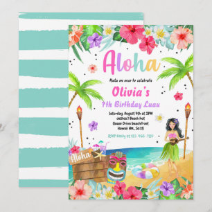 Hawaiian Luau Födelsedagsfest Tropical Birthday Inbjudningar