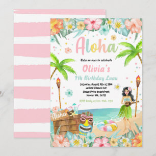 Hawaiian Luau Födelsedagsfest Tropical Birthday Inbjudningar