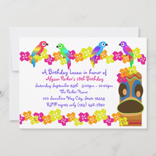 Hawaiian Luau Inbjudningar (Framsida)