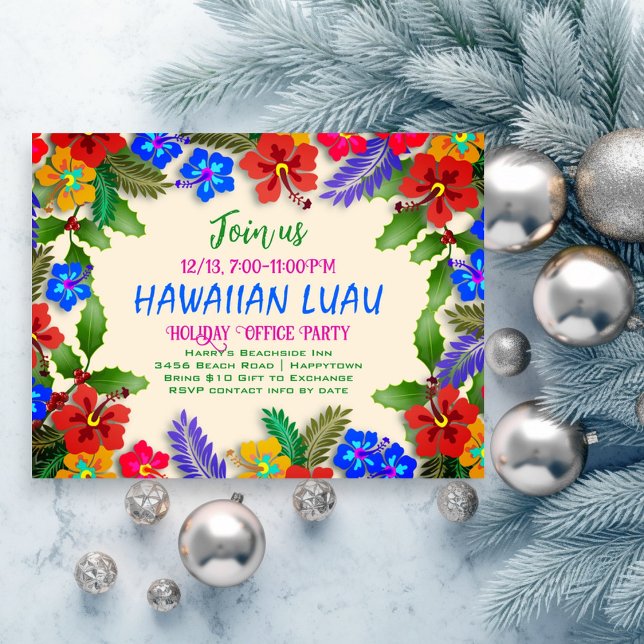Hawaiian Luau Julfest Hibiscus Vykort (Skapare uppladdad)
