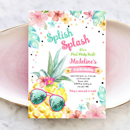 Hawaiian Luau Pineapple Bassäng Party Girl Birthda Inbjudningar