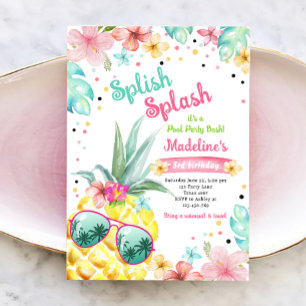 Hawaiian Luau Pineapple Bassäng Party Girl Birthda Inbjudningar