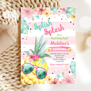 Hawaiian Luau Pineapple Bassäng Party Girl Birthda Inbjudningar