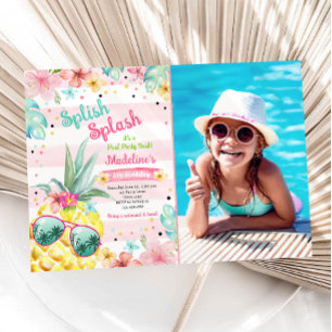 Hawaiian Luau Pineapple Bassäng Party Girl Birthda Inbjudningar
