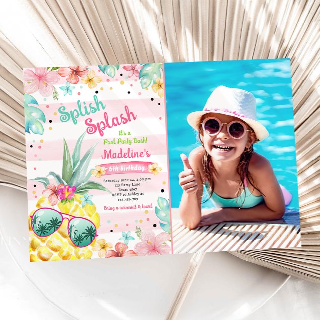Hawaiian Luau Pineapple Bassäng Party Girl Birthda Inbjudningar (Skapare uppladdad)