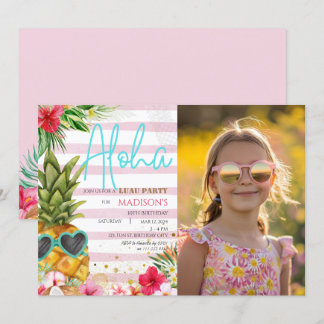 Hawaiian Luau Pineapple Girl Bild Birthday Inbjudningar