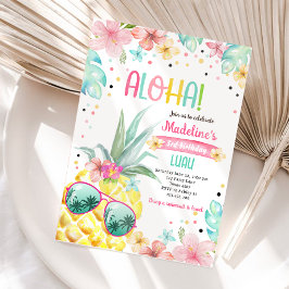 Hawaiian Luau Pineapple Tropical Girl Birthday Inbjudningar