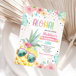 Hawaiian Luau Pineapple Tropical Girl Birthday Inbjudningar