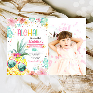 Hawaiian Luau Pineapple Tropical Girl Birthday Inbjudningar