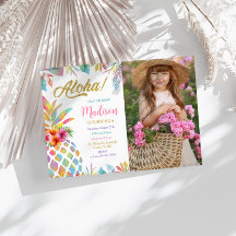 Hawaiian Luau Pineapple Tropical Girl Birthday