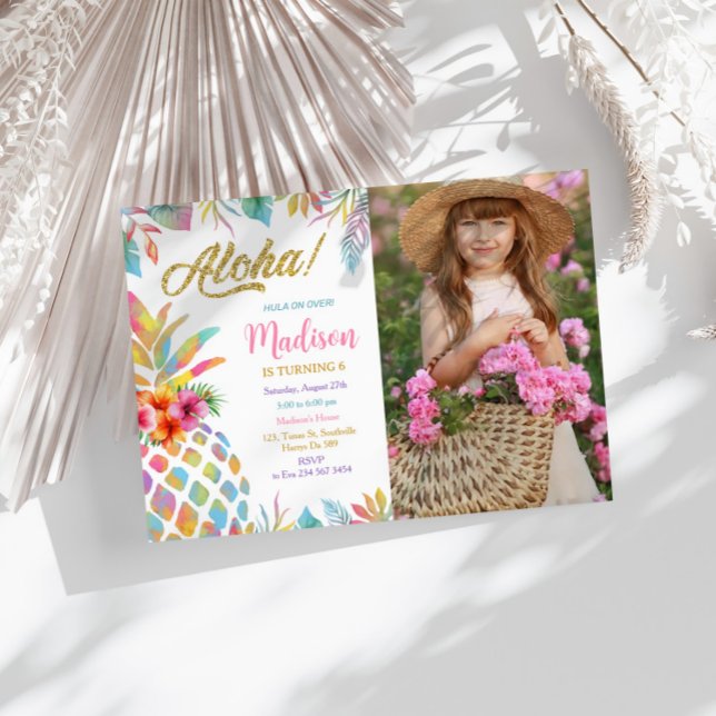 Hawaiian Luau Pineapple Tropical Girl Birthday Inbjudningar (Skapare uppladdad)