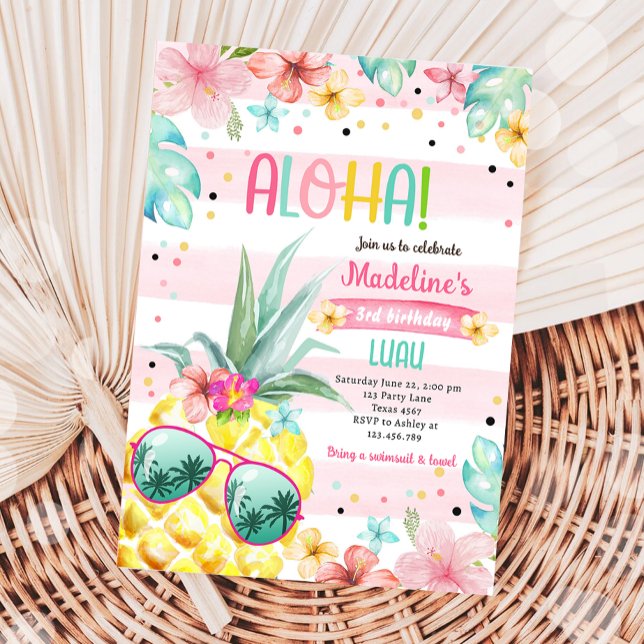 Hawaiian Luau Pineapple Tropical Girl Birthday Inbjudningar (Skapare uppladdad)