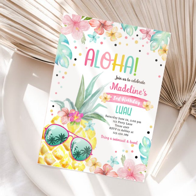 Hawaiian Luau Pineapple Tropical Girl Birthday Inbjudningar (Skapare uppladdad)