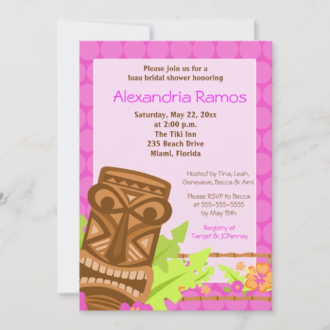 Hawaiian Luau Tiki 5x7 Möhippa Inbjudan (Framsida)
