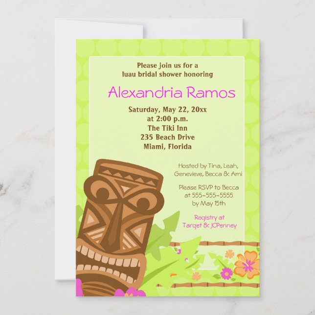 Hawaiian Luau Tiki 5x7 Möhippa Inbjudan (Framsida)