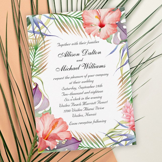 Hawaiian Luau Tropical Blommigt Bröllop Inbjudningar (Skapare uppladdad)