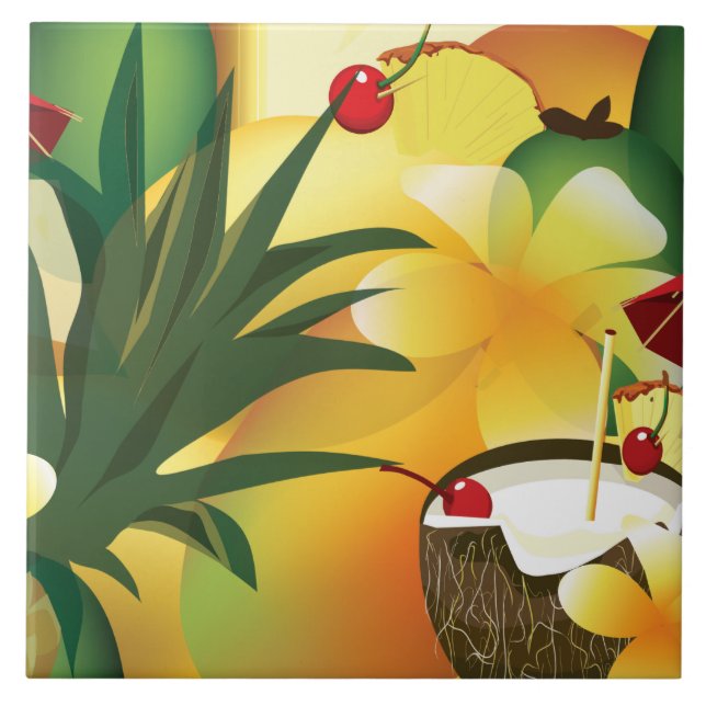 Hawaiian Luau Tropical Tiki Pub Large Tile Kakelplatta (Framsidan)