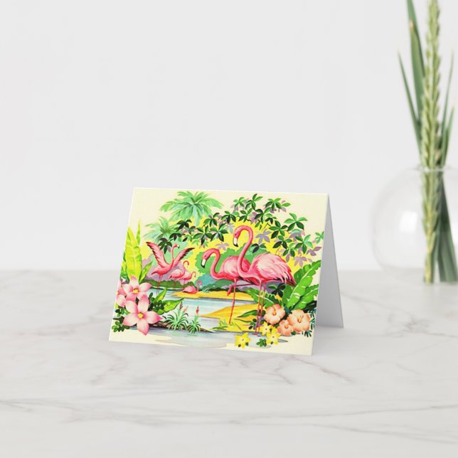 Hawaiian Mahalo Tack Vintage Card Flamingos (Framsida)