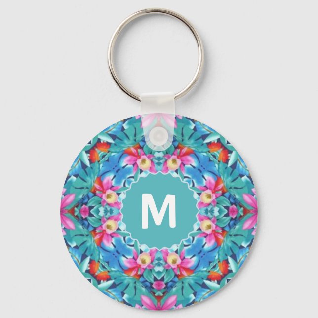 Hawaiian Mandala Abstrakt Monogram Nyckelring (Framsida)