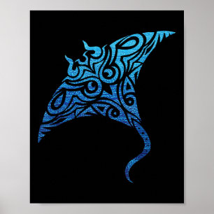 Hawaiian Manta Ray Tribal Polynesian Tatto Pacifi Poster