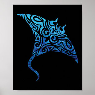 Hawaiian Manta Ray Tribal Polynesian Tatto Pacifi Poster